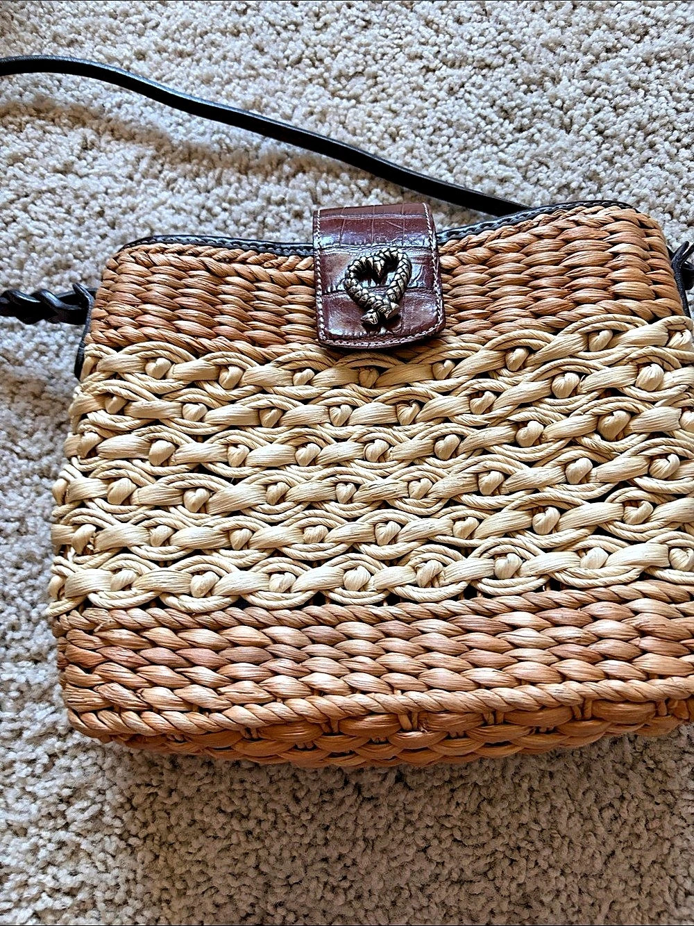 Brighton Woven Crossbody Bag in Brown & Cream